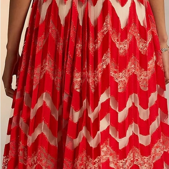 Anthropologie Red and White Pleated Midi Skirt - Picture 6 of 6